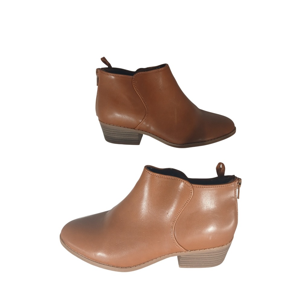 Old Navy Ankle Bootie 4 Chestnut Brown Faux Leather Block Heel Minimalist